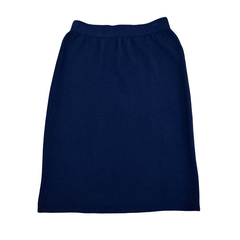 ST JOHN Basics Pencil Skirt Womens Size 2 Navy Blue Knit Pull On Elastic Waist